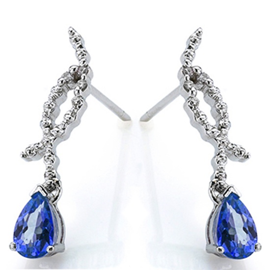 2.25ctw Pear Cut Lab Tanzanite And Diamond Dangle Twist Earrings In Platinum Over Sterling Silver