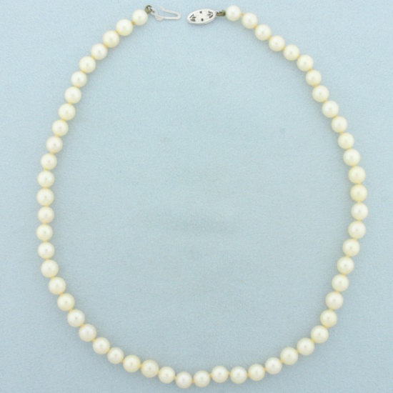 Vintage 14 Inch Cultured Akoya Pearl Choker Necklace In 14k White Gold
