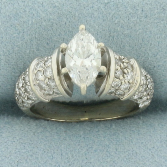 Vintage Marquise Diamond Engagement Ring In 14k White Gold