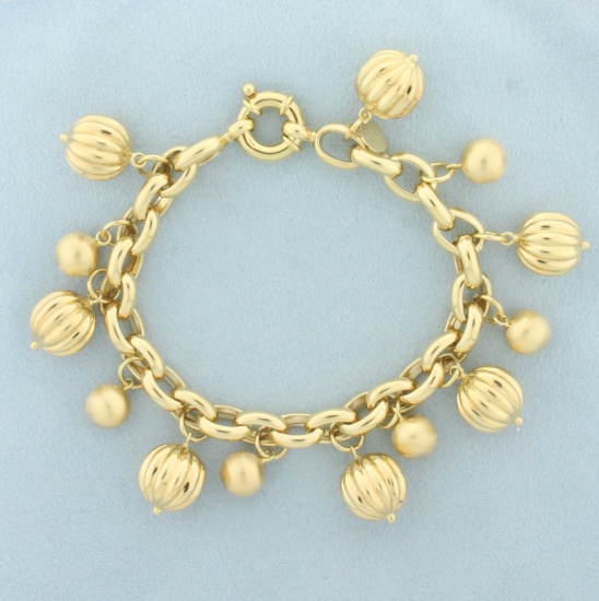 Italian Ball Bead Dangle Bracelet In 18k Yellow Gold