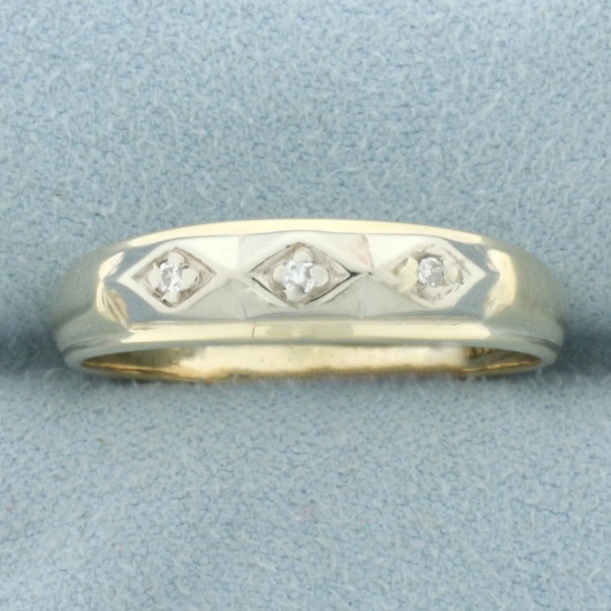 Mens Vintage 3 Stone Diamond Ring In 14k Yellow And White Gold