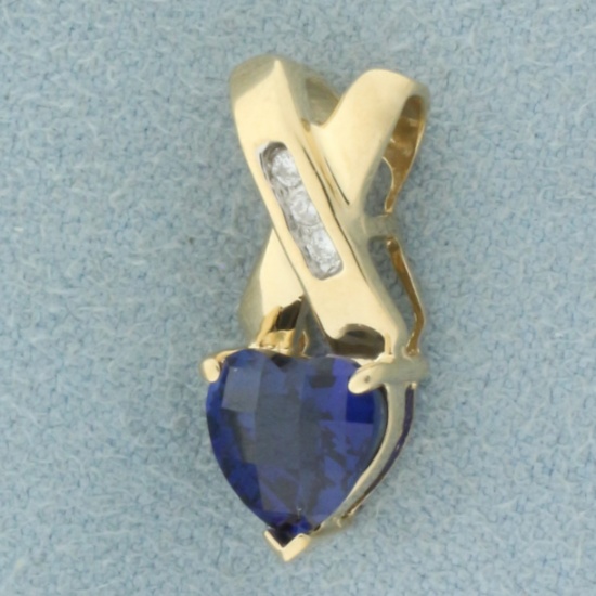 Heart Sapphire And Diamond Pendant In 14k Yellow Gold
