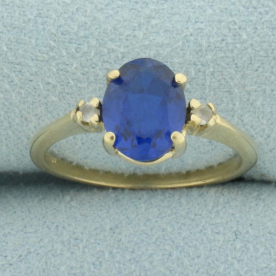 Lab Sapphire Ring In 10k Yellow Gold
