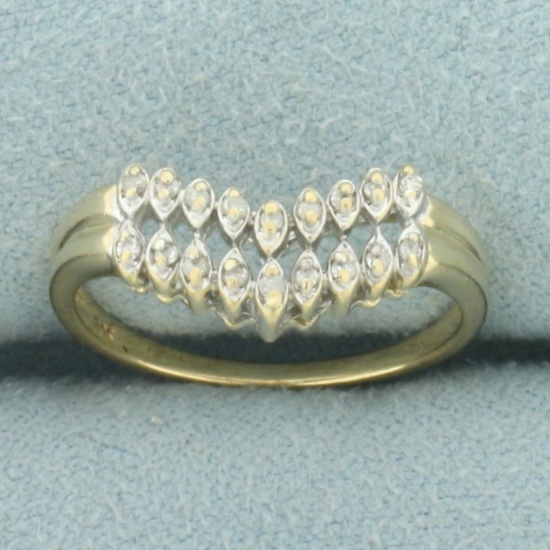 Double V Design Diamond Ring In 10k Yellow Gold