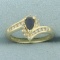 Pear Sapphire And Diamond Ring In 14k Yellow Gold