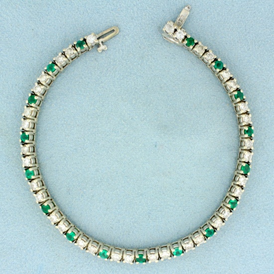 4.5ct Tw Emerald And Diamond Line Bracelet In 14k White Gold