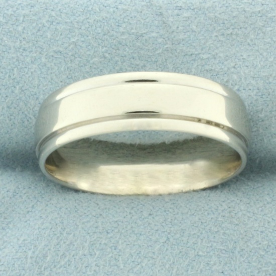 Men's Banded Edge Wedding Band Ring In 14k White Gold