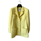 Chanel 97c Bright Yellow Tweed Cc Logo Button Blazer Jacket 42