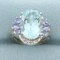 Aquamarine, Tanzanite, And Diamond Ring In 14k White Gold