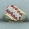 Diamond And Ruby Diagonal Waterfall Design Ring In 10k Yellow Gold