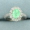 Mint Green Tourmaline And Diamond Halo Ring In 14k White Gold