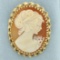 Carved Shell Right Facing Cameo Pendant Brooch Pin In 14k Yellow Gold
