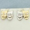 Comedy And Tragedy Theater Mask Earrings In 10k Yellow And White Gold