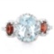 Aquamarine, Garnet, & Diamond Ring In Sterling Silver