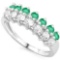 Emerald & White Topaz Line Ring In Sterling Silver