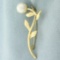 Cultured Akoya Pearl Flower Pin Brooch In 14k Yellow Gold