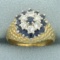 Sapphire And Diamond Flower Bombe Ring In 18k Yellow Gold
