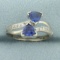 Sapphire And Diamond Bypass Ring In 10k White Gold