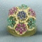 Italian Sapphire Ruby And Emerald Flower Ring In 18k Yellow Gold