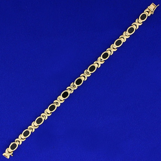Onyx Line Bracelet In 14k Yellow Gold