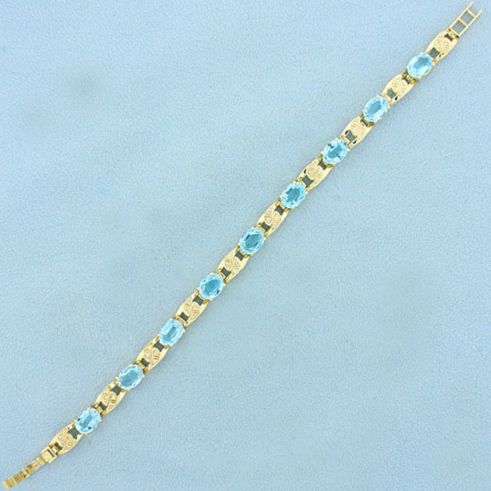 14ct Tw Swiss Blue Topaz And Diamond Line Bracelet In 14k Yellow Gold