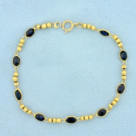 3ct Tw Sapphire Bead Link Bracelet In 14k Yellow Gold