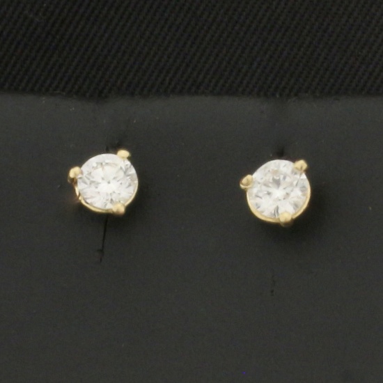 1/2ct Natural Diamond Stud Earrings In 14k Yellow Gold Settings