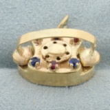 Saphhire And Ruby Rotary Telephone Charm In 14k Yellow Gold