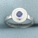 Natural Sapphire And Diamond Bezel Ring In 14k White Gold