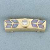 Diamond And Black Opal Inlay Pendant Slide In 14k Yellow Gold
