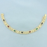 Ruby, Emerald, And Sapphire Panther Link Bracelet In 14k Yellow Gold