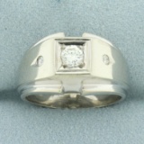 Mens Diamond Ring In 14k White Gold