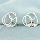 Abstract Design Circle Cufflinks In 14k White Gold