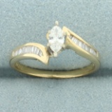 Marquise And Baguette Diamond Engagement Ring In 14k Yellow Gold