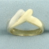 Two Tone Swoop Design Ring In 14k Yellow And White Gold