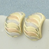 Tri-color Huggie Earrings In 14k Yellow, White, And Rose Gold