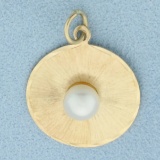 Akoya Pearl Disk Pendant Or Charm In 14k Yellow Gold