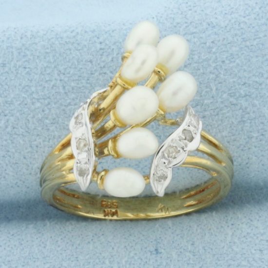 Baroque Pearl And Diamond Ring In 14k Yellow Gold