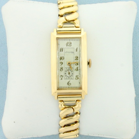 Vintage Manual Wind Longines Wrist Watch With Solid 14k Yellow Gold ...