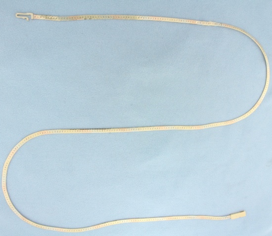 Italian 24 Inch Tri Color Herringbone Chain Necklace In 14k Yellow, Rose, And White Gold
