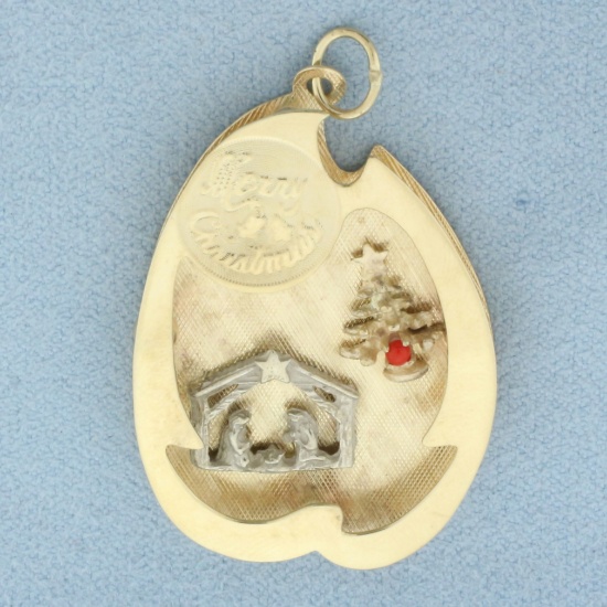 Merry Christmas Nativity Pendant Or Charm In 14k Yellow Gold