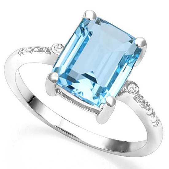 4ct Emerald Cut Sky Blue Topaz And Diamond Ring In Sterling Silver