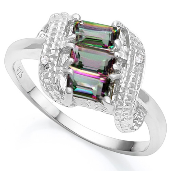 Mystic Topaz And Diamond Scroll Ring In Sterling Silver