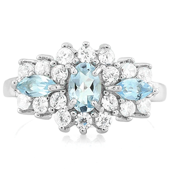 Sky Blue Topaz, White Sapphire, And Diamond Ring In Sterling Silver