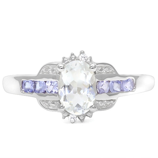 Aquamarine, Tanzanite, And Diamond Ring In Sterling Silver