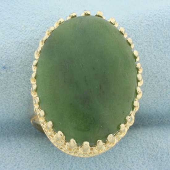 Crown Set Jade Statement Ring In 14k Yellow Gold
