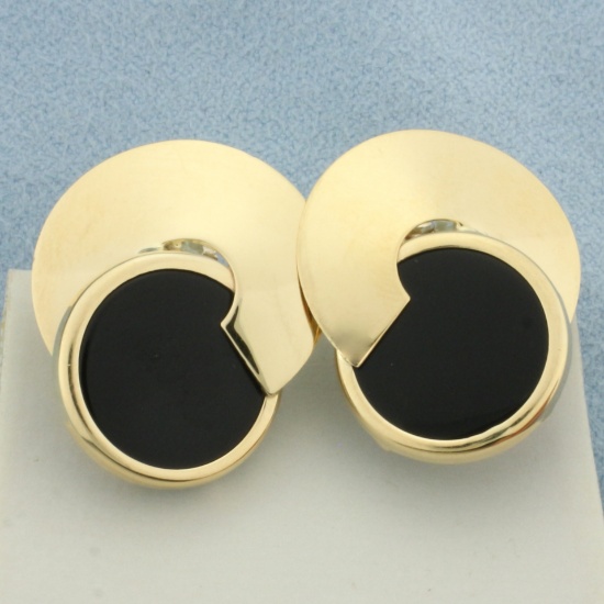 Onyx Disc Earrings In 14k Yellow Gold