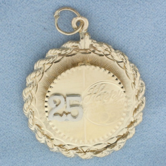 Happy 25 Year Anniversary Pendant Or Charm In 14k Yellow Gold