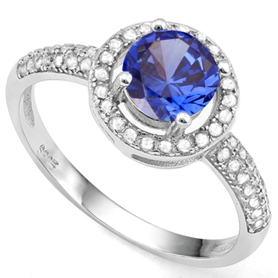 London Blue Topaz And White Sapphire Halo Ring In Sterling Silver