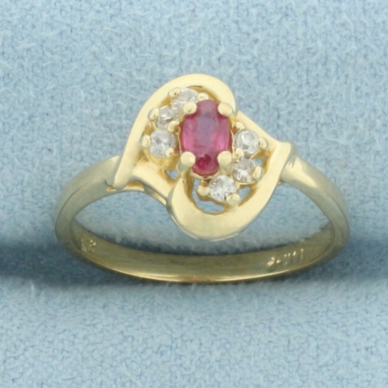 Pink Sapphire And Diamond Ring In 14k Yellow Gold